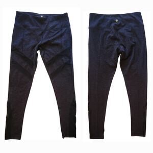 Yogalicious Yoga Leggings Blue w/ Black Mesh Cut-outs Hidden pocket ankle sz M